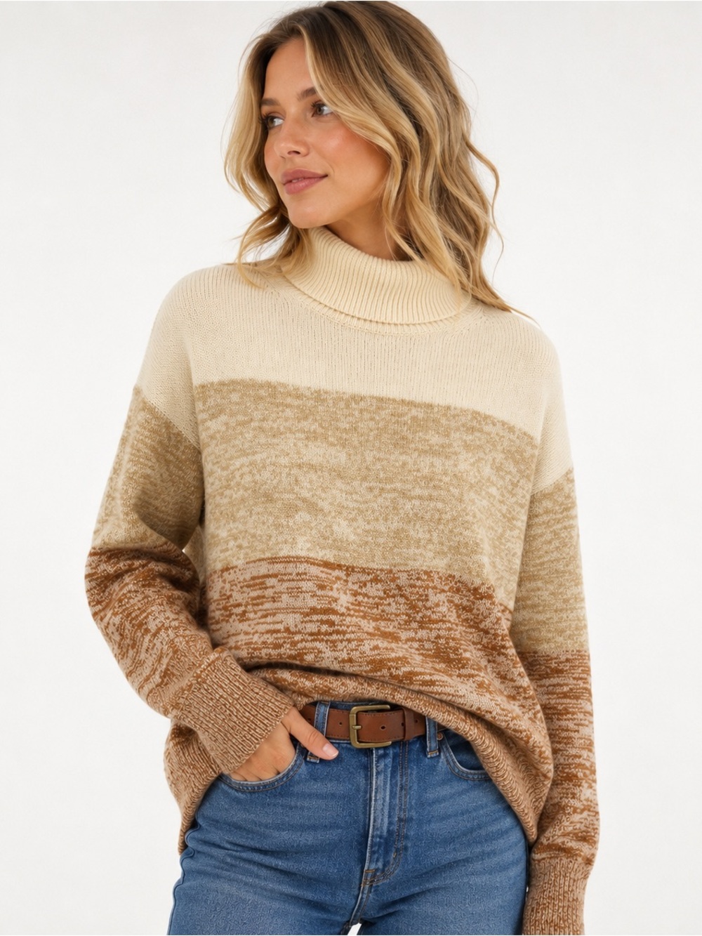 J.Crew Cashmere Turtleneck Sweater Cream Camel Brown Quiet Luxury
